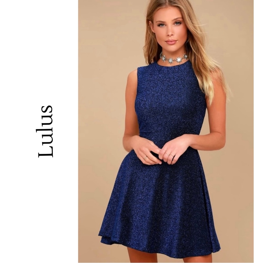 Lulus Royal Blue Sparkly Fit And Flare Dress Gem
